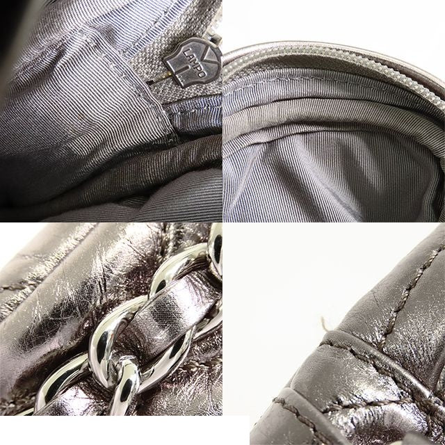 Chanel Quilted Chain Bag Metallic Silver Leather CC Logo Handbag — view 8