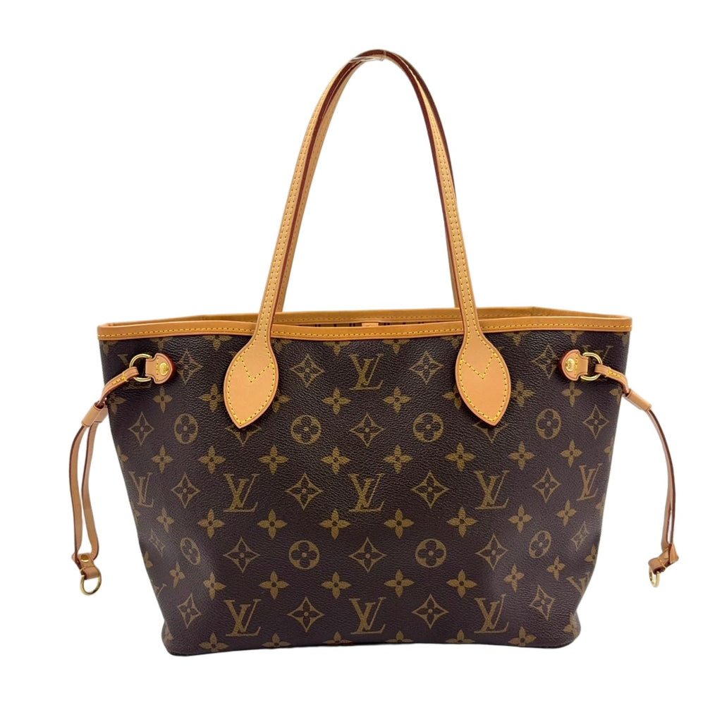 Louis Vuitton Neverfull PM Monogram Leather Brown Beige Tote Gold