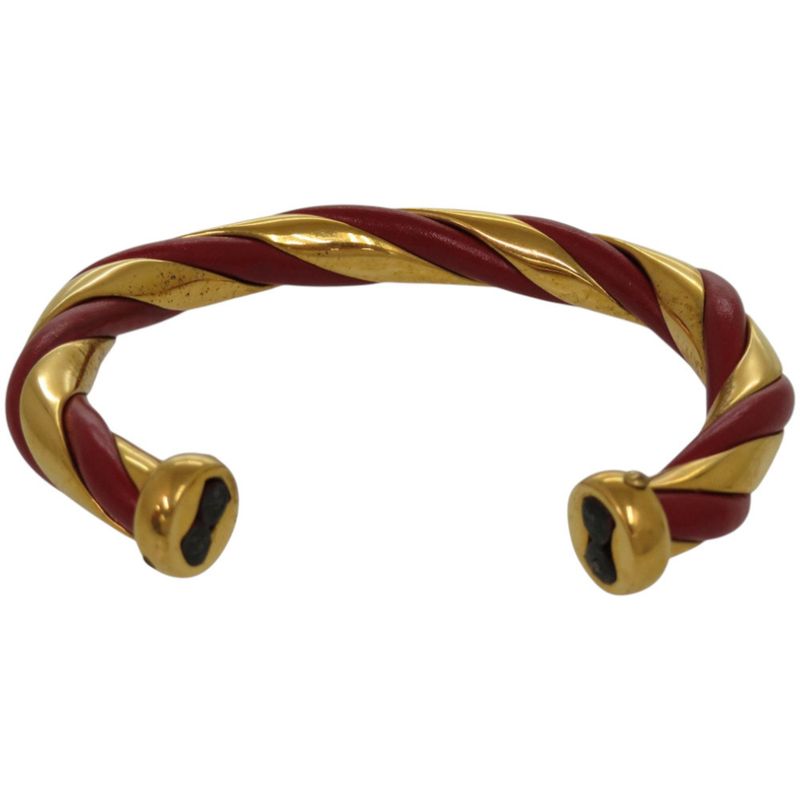 Hermes Twisted Metal Leather Red Gold Hardware Bangle 0079 — view 3