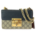 Gucci Padlock Beige Black Gold GG Supreme Canvas Leather Chain Shoulder Bag