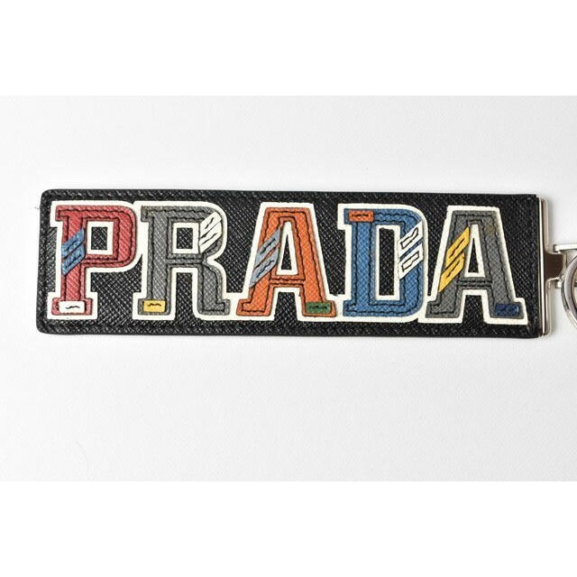 Prada Key Ring Holder Bag Charm Logo Patchwork Caracter Nero M Never — view 2