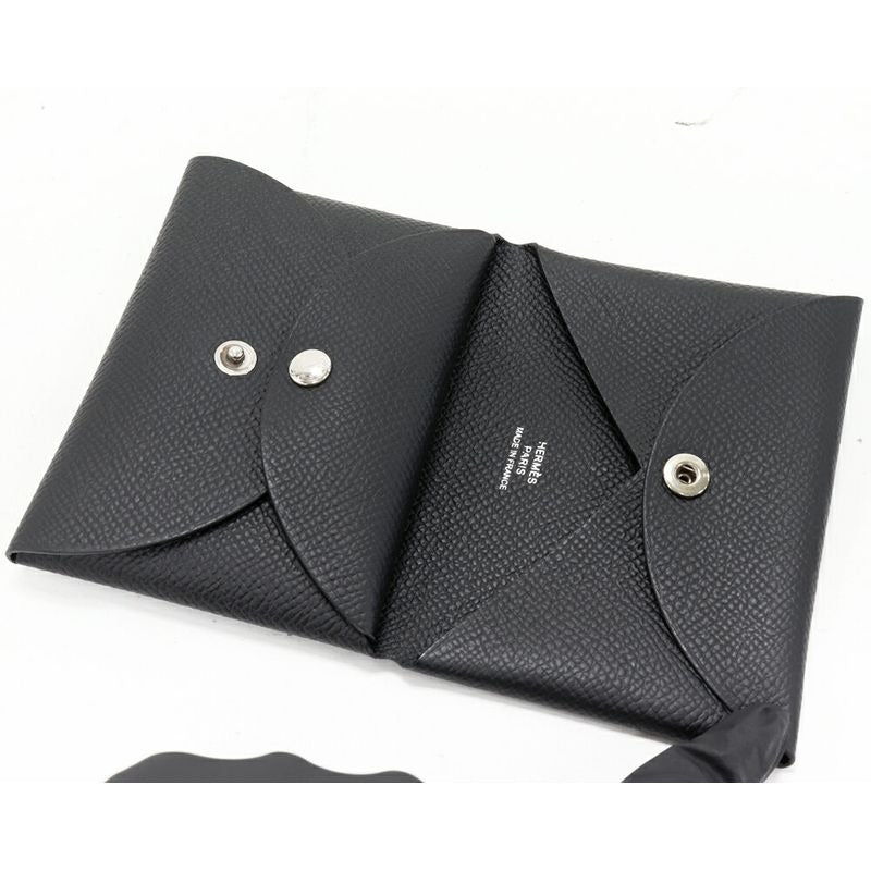 Hermes Coin Case Foldable Card Calvi Duo Epson Black Silver Hardware — view 5