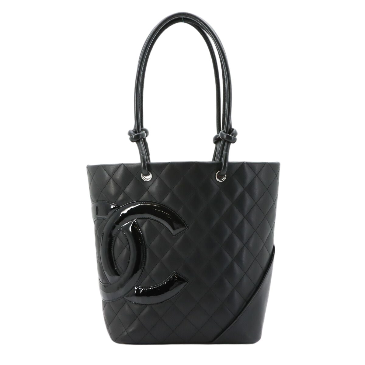 Chanel Cambon Line Tote Calfskin Enamel Black Silver