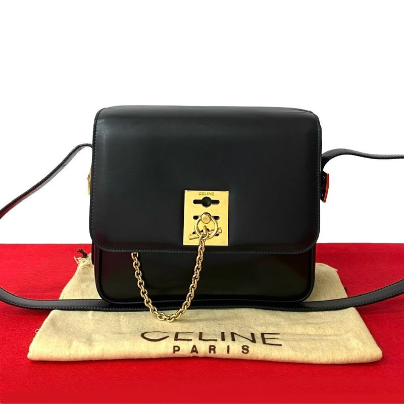 Celine Vintage Logo Ring Hardware Calf Leather Shoulder Bag