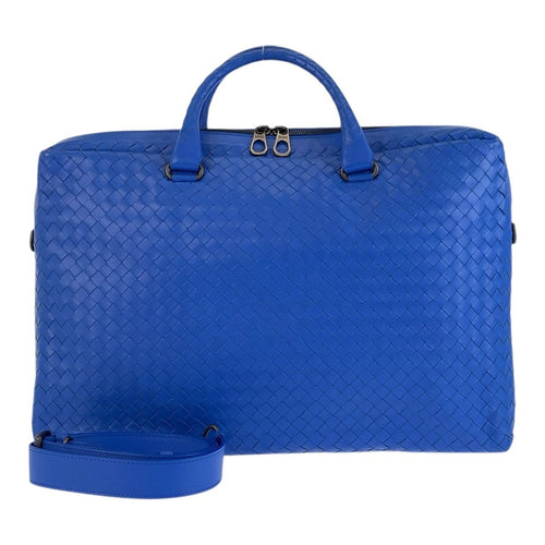 Bottega Veneta Intrecciato Blue Leather Business Bag