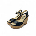 Chanel Sandals Shoes Leather Cork Black Brown Coco Mark Wedge Sole Strap