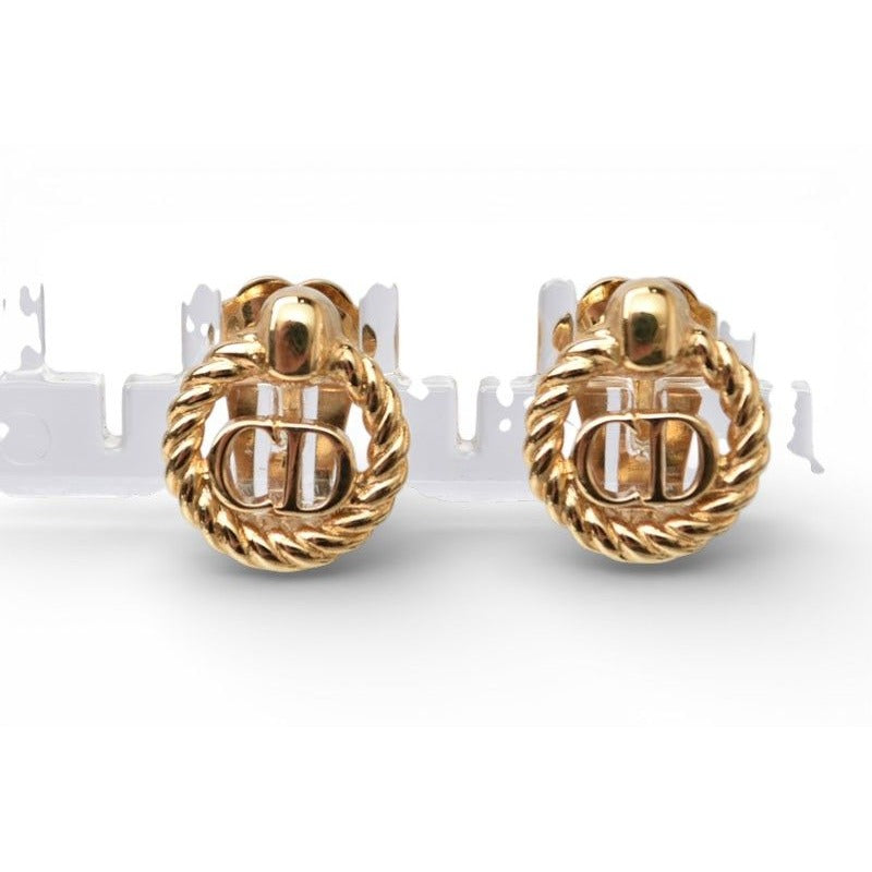 Dior Earrings Vintage CD Logo Gold — view 6