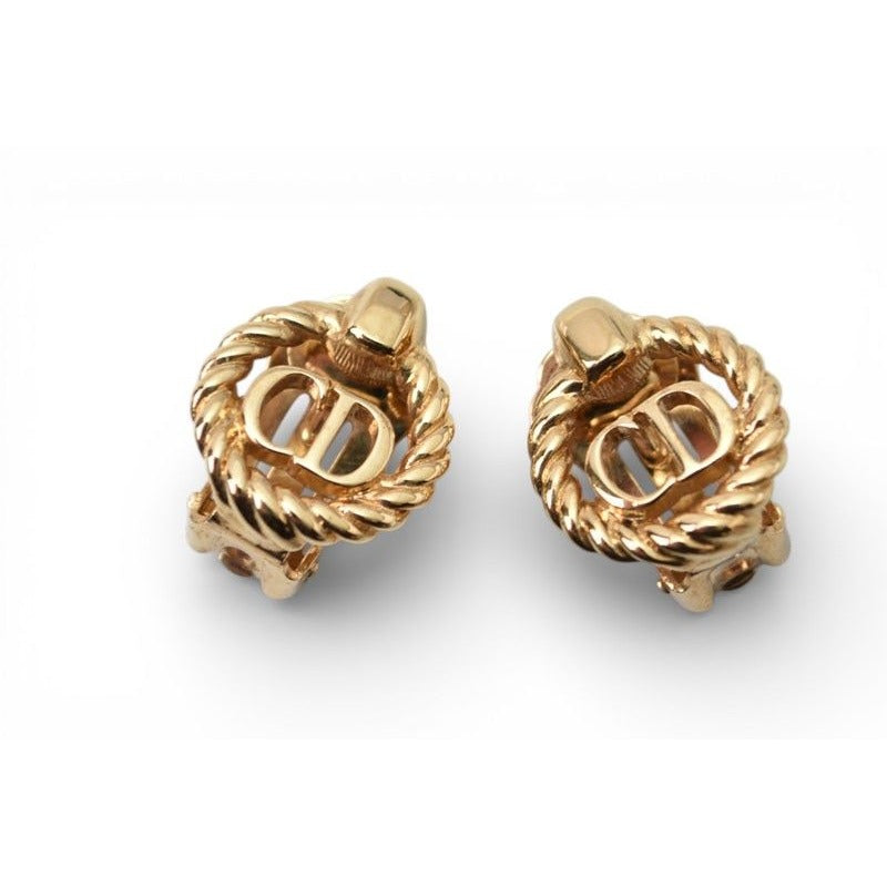 Dior Earrings Vintage CD Logo Gold