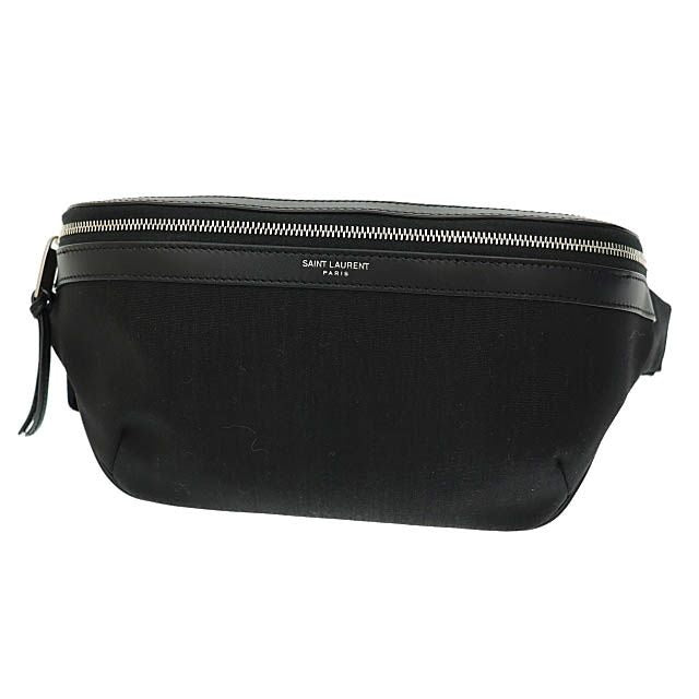 Saint Laurent Paris Logo Canvas Leather Body Waist Bag Black AA — view 2