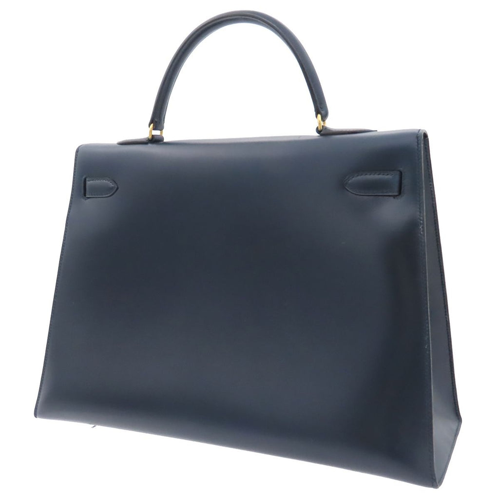 Hermes Kelly 35 Navy Gold Box Calf Sellier Handbag — view 2