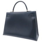 Hermes Kelly 35 Navy Gold Box Calf Sellier Handbag — view 2