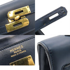 Hermes Kelly 35 Navy Gold Box Calf Sellier Handbag — view 5