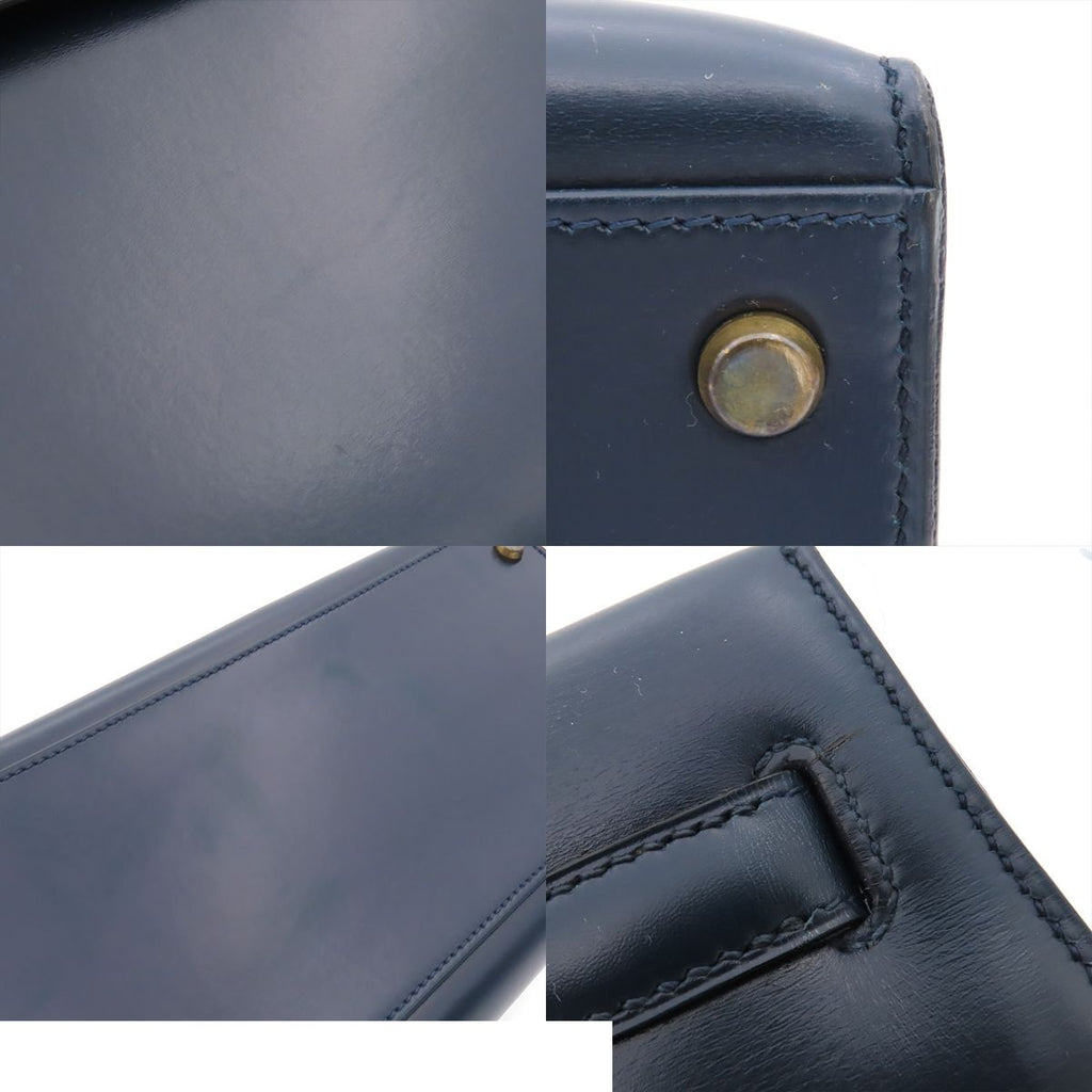 Hermes Kelly 35 Navy Gold Box Calf Sellier Handbag — view 6