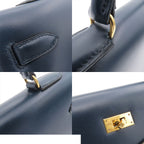 Hermes Kelly 35 Navy Gold Box Calf Sellier Handbag — view 8