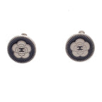 Chanel Earrings Silver Metal Round CC Logo Camellia Costume