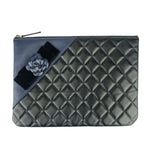 Chanel Second Bag Camellia Pouch 82699 Black Navy Lambskin Velour Coco