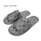 Louis Vuitton Homey Line Monogram Flat Shoes Satin Gray Slippers Room