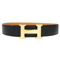 Hermes Buckle Reversible Belt Box Calfskin Leather 70 cm Black Beige