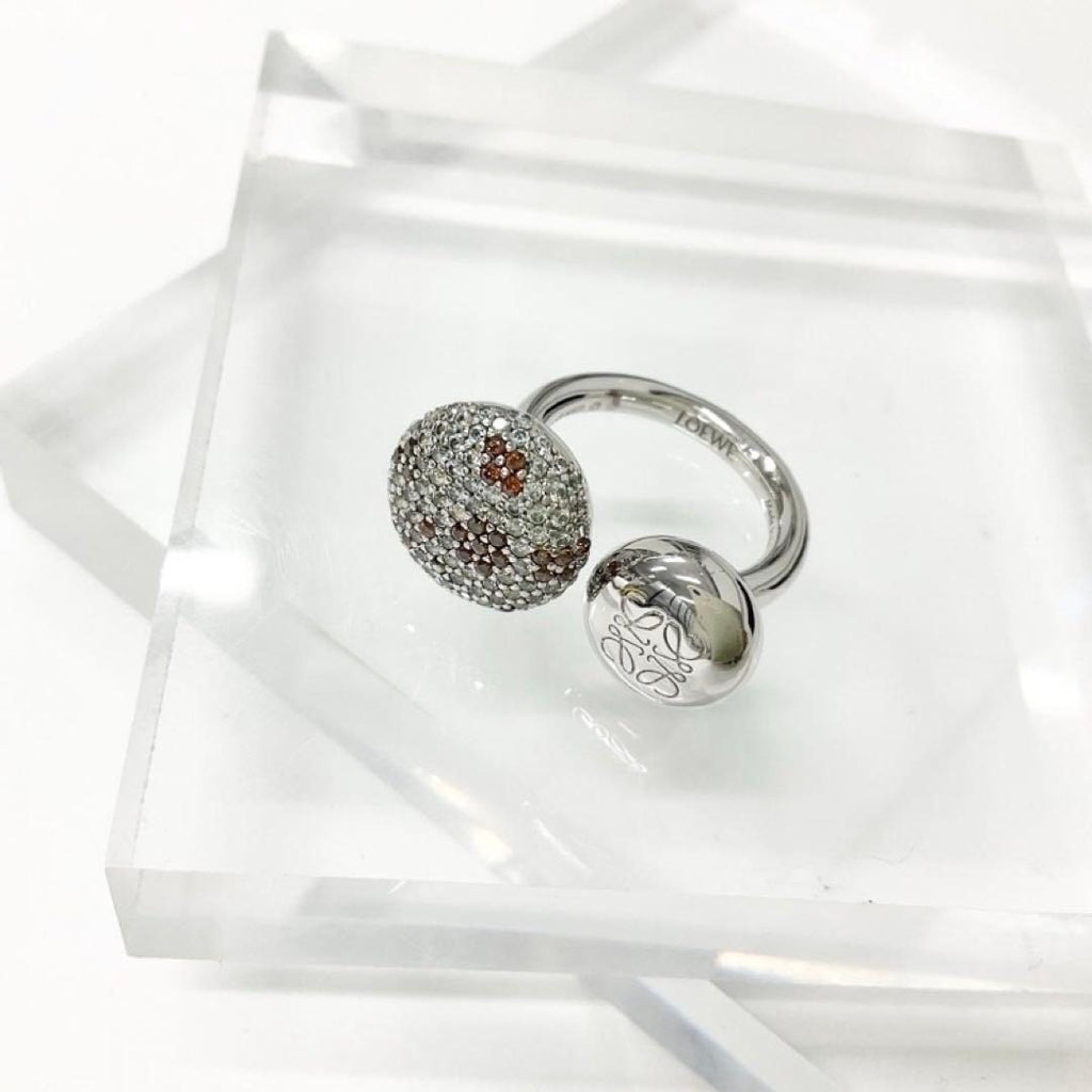 Loewe Anagram Ring Rhinestone Silver