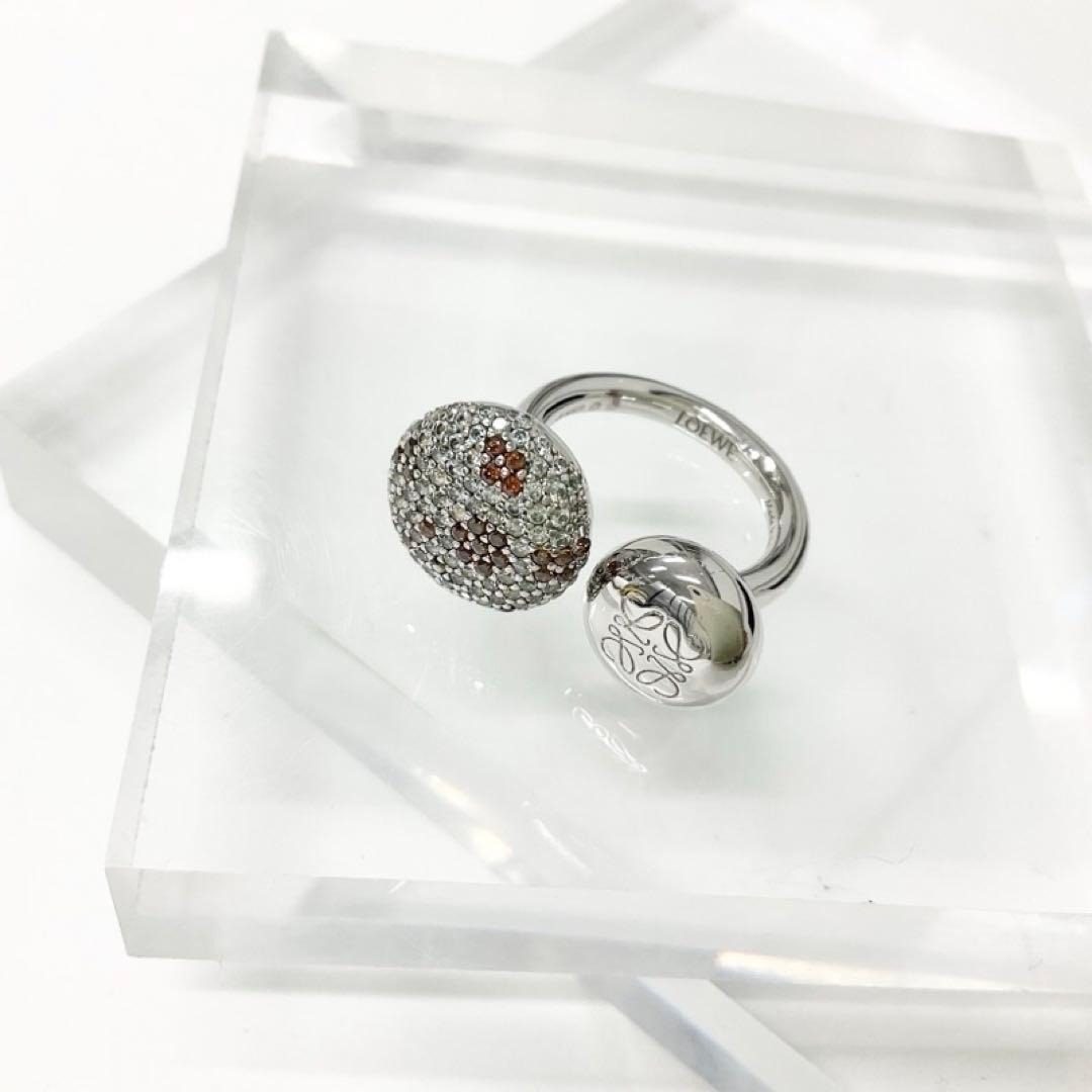 Loewe Anagram Ring Rhinestone Silver