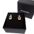 Chanel CC Logo Earrings Metal White Gold