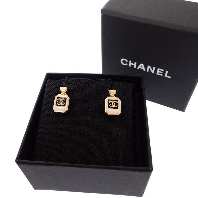 Chanel CC Logo Earrings Metal White Gold