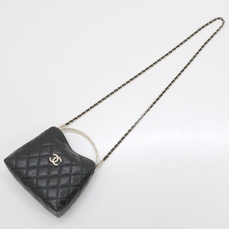 Chanel Top Handle 2-Way Bag Shoulder Black Gold Hardware Quilted — view 7