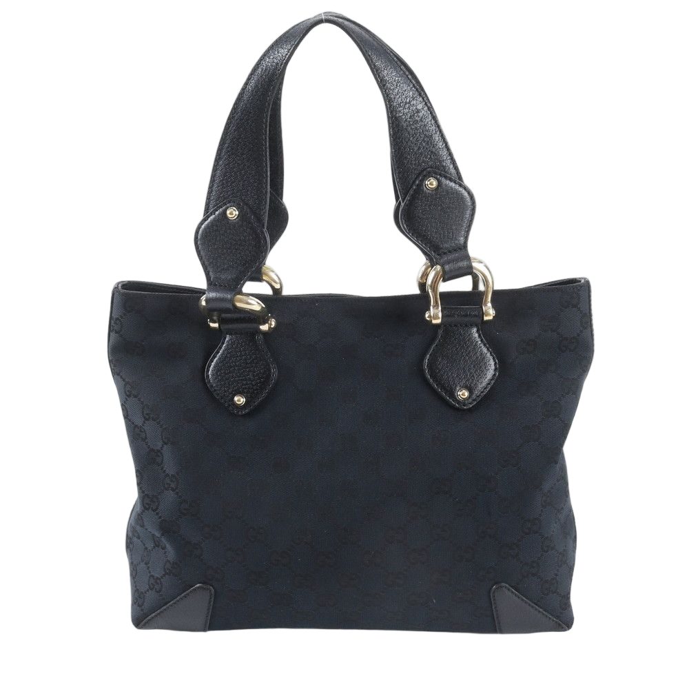 Gucci GG Canvas Leather Handbag Tote Black