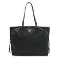 Prada Logo Tote Large Shoulder Bag Nylon Enamel Patent Nero