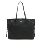 Prada Logo Tote Large Shoulder Bag Nylon Enamel Patent Nero