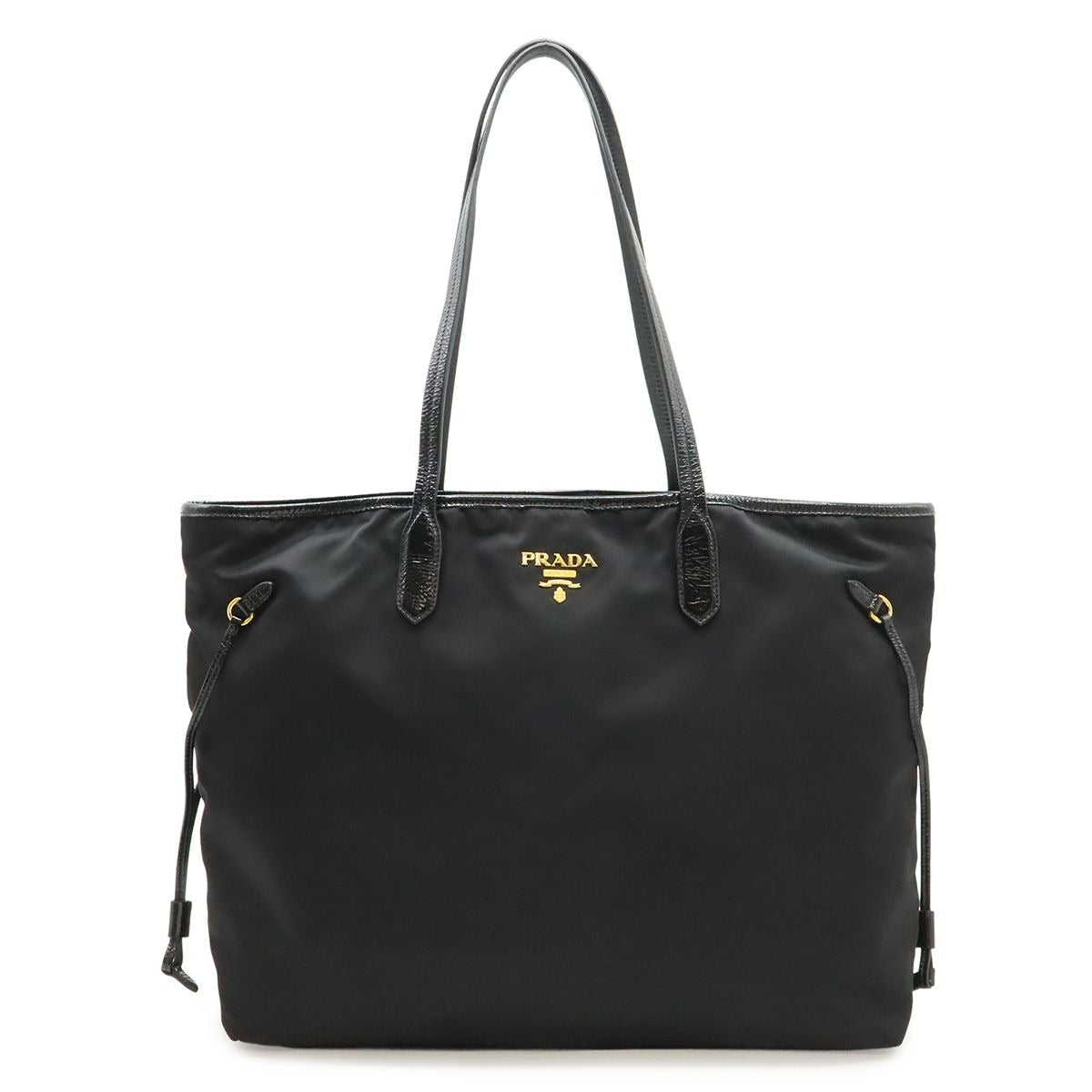 Prada Logo Tote Large Shoulder Bag Nylon Enamel Patent Nero