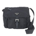 Prada Tessuto Nylon Triangle Logo Leather Shoulder Bag Crossbody Messenger Black