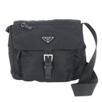 Prada Tessuto Nylon Triangle Logo Leather Shoulder Bag Crossbody Messenger Black