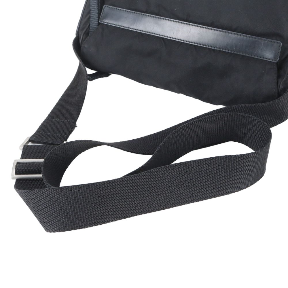 Prada Tessuto Nylon Triangle Logo Leather Shoulder Bag Crossbody Messenger Black — view 2