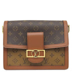 Louis Vuitton Shoulder Bag Dauphine MM Monogram Canvas Reverse Brown Gold Chain