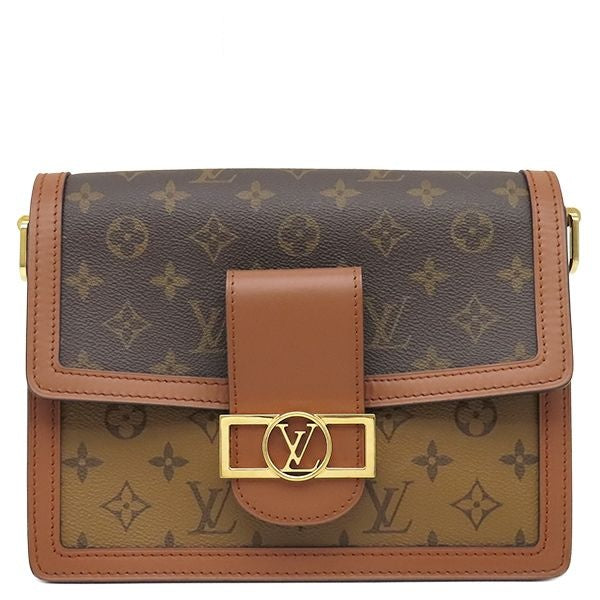 Louis Vuitton Shoulder Bag Dauphine MM Monogram Canvas Reverse Brown Gold Chain