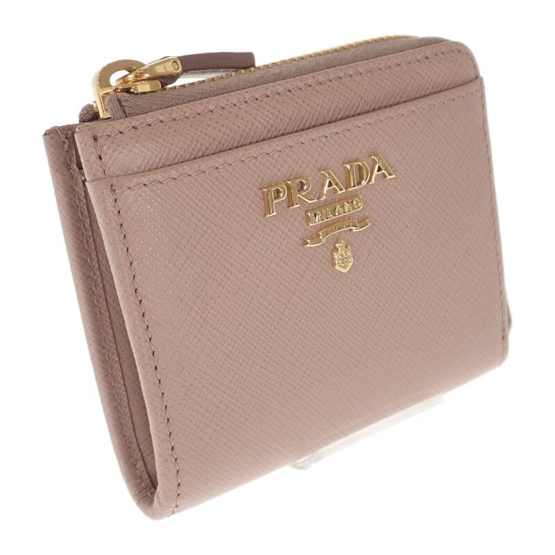 Prada L Shaped Zipper Coin Purse 1 Ml025 Case Saffiano Cypria Pink Beige — view 2