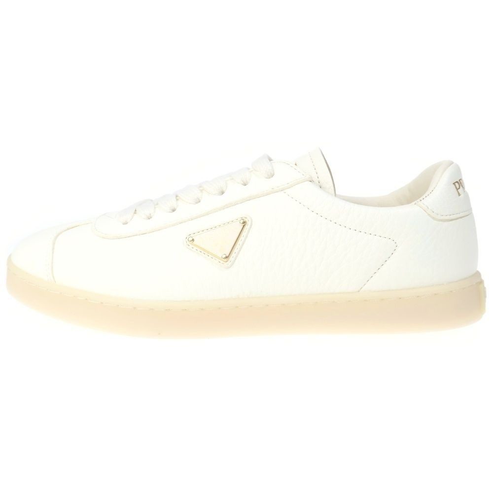 Prada Triangle Logo Leather Low Cut Sneakers White