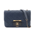 Chanel Beauty Lock Chain Shoulder Bag Leather Navy Gold