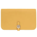 Hermes Dogon GM Veau Swift Joan Ambre Silver Wallet Yellow