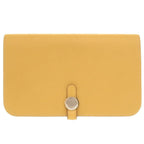 Hermes Dogon GM Veau Swift Joan Ambre Silver Wallet Yellow
