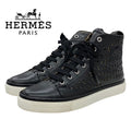 Hermes Jimmy Sneakers Shoes Leather Black Punching High Cut