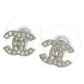 Chanel CC Logo Faux Pearl Rhinestone Earrings Silver