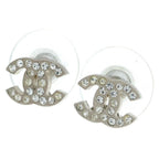 Chanel CC Logo Faux Pearl Rhinestone Earrings Silver