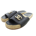Chanel Espadrille Sandals Coco Marc Pearl Bijoux 38 Black UO GY18