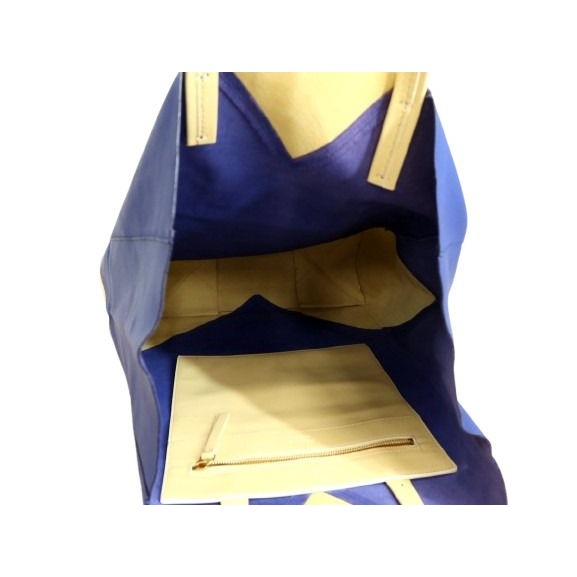 Celine Horizontal Cabas Tote Bag Cream Yellow Blue Calf Leather — view 6