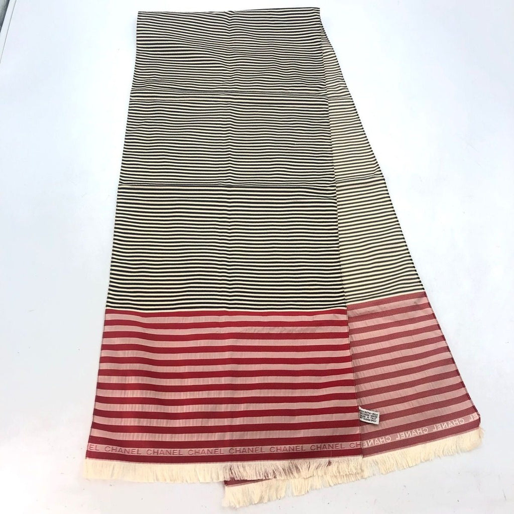 Chanel Shawl Scarf Striped Red CC Logo — view 2