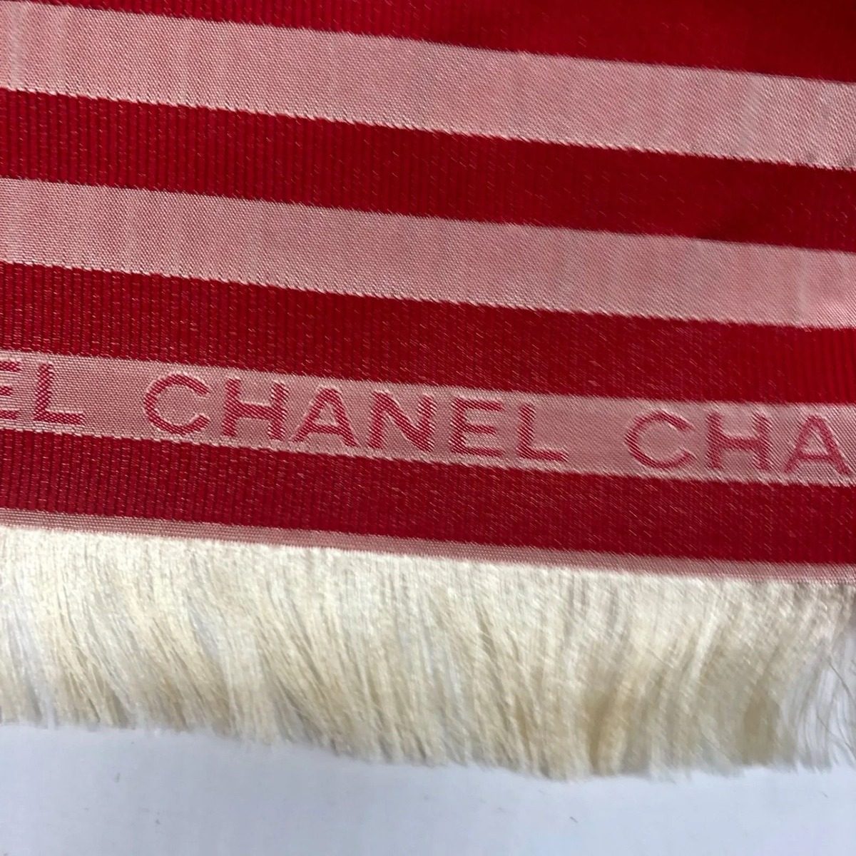 Chanel Shawl Scarf Striped Red CC Logo — view 4