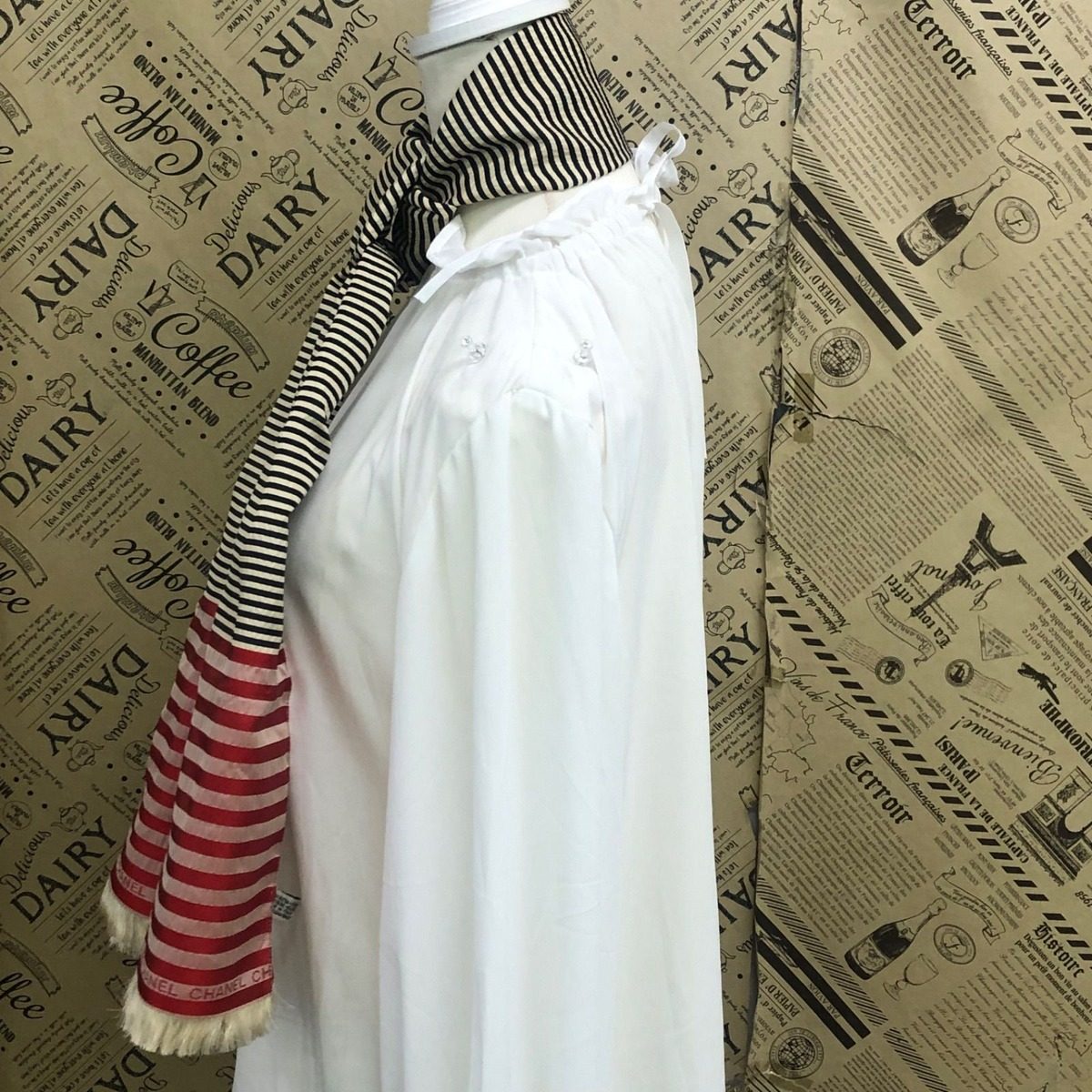 Chanel Shawl Scarf Striped Red CC Logo — view 6