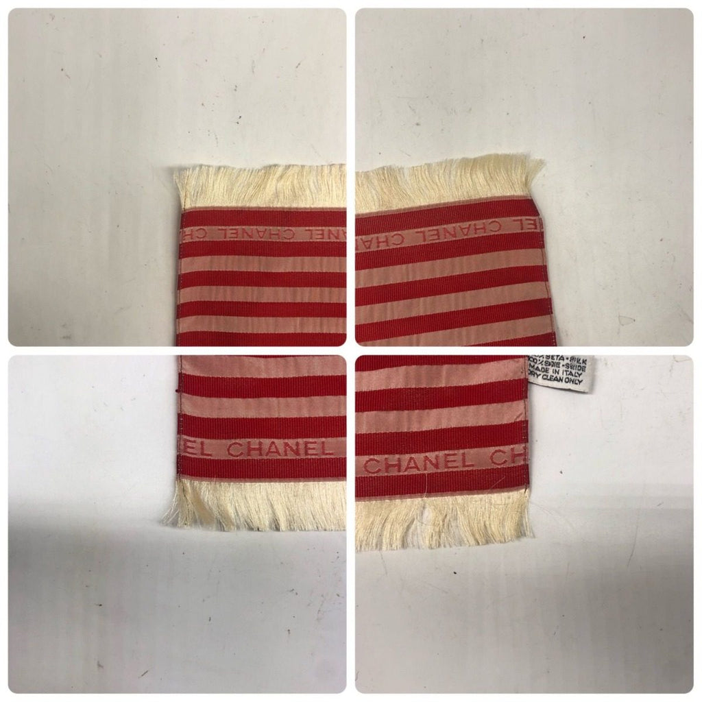 Chanel Shawl Scarf Striped Red CC Logo — view 8